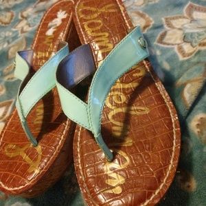 Teal and brown Wedge sandals